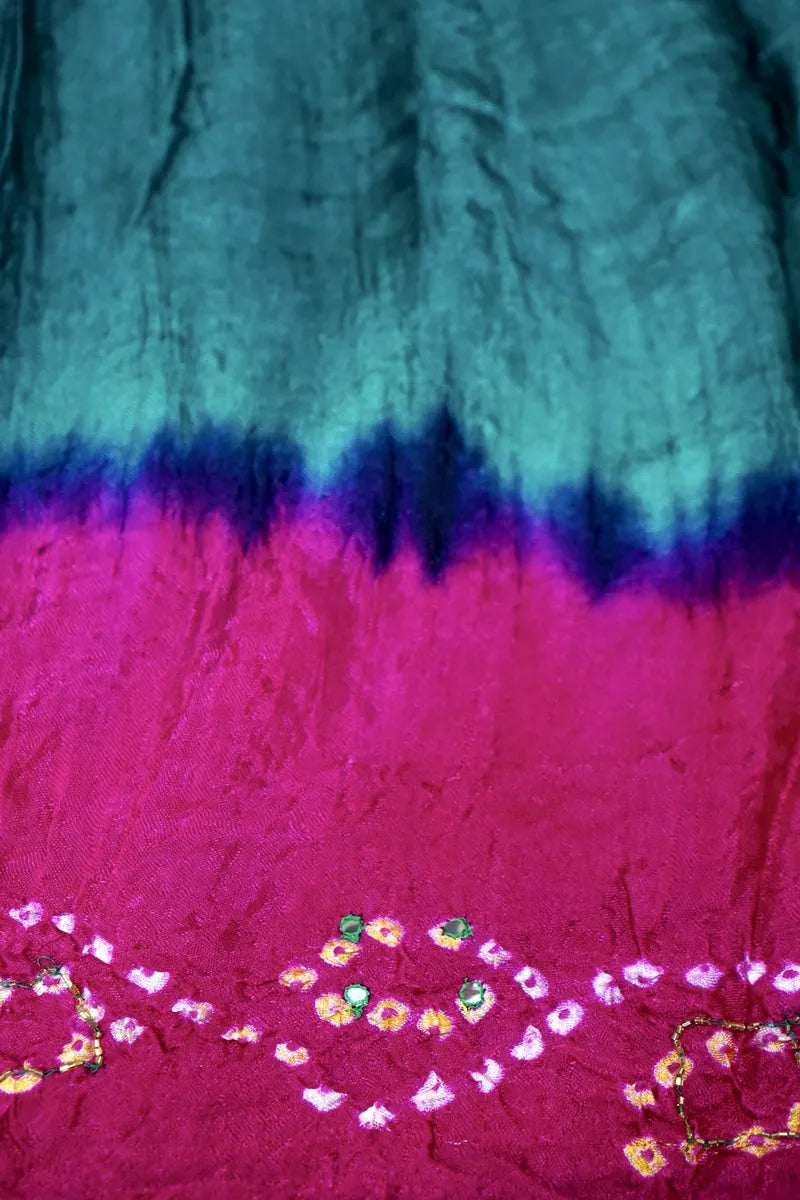 PINK WITH CYAN COLOR BANDHEJ SAREE