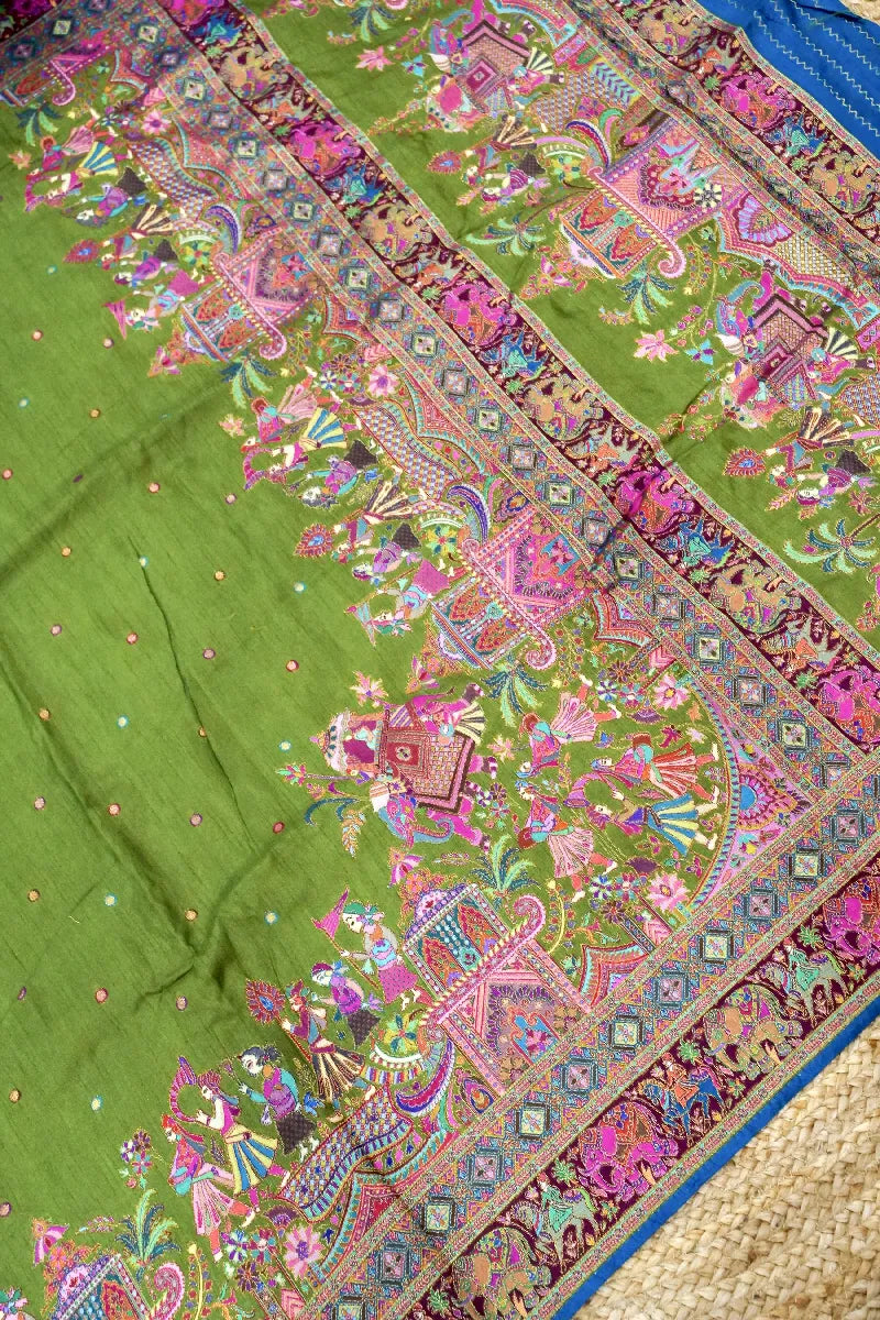 GREEN COLOR CREPE SILK PASHMINA SAREE