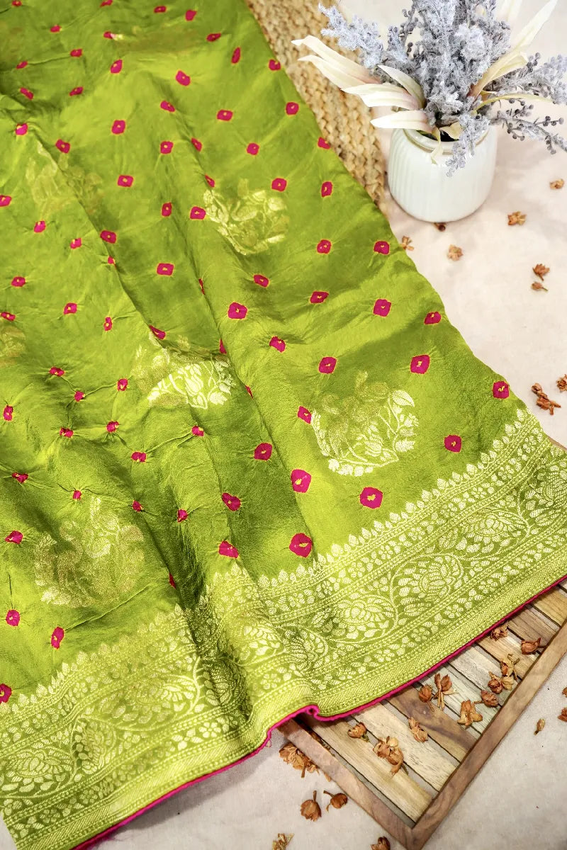 MEHENDI GREEN COLOR GAJJI SILK BANDHANI SAREE