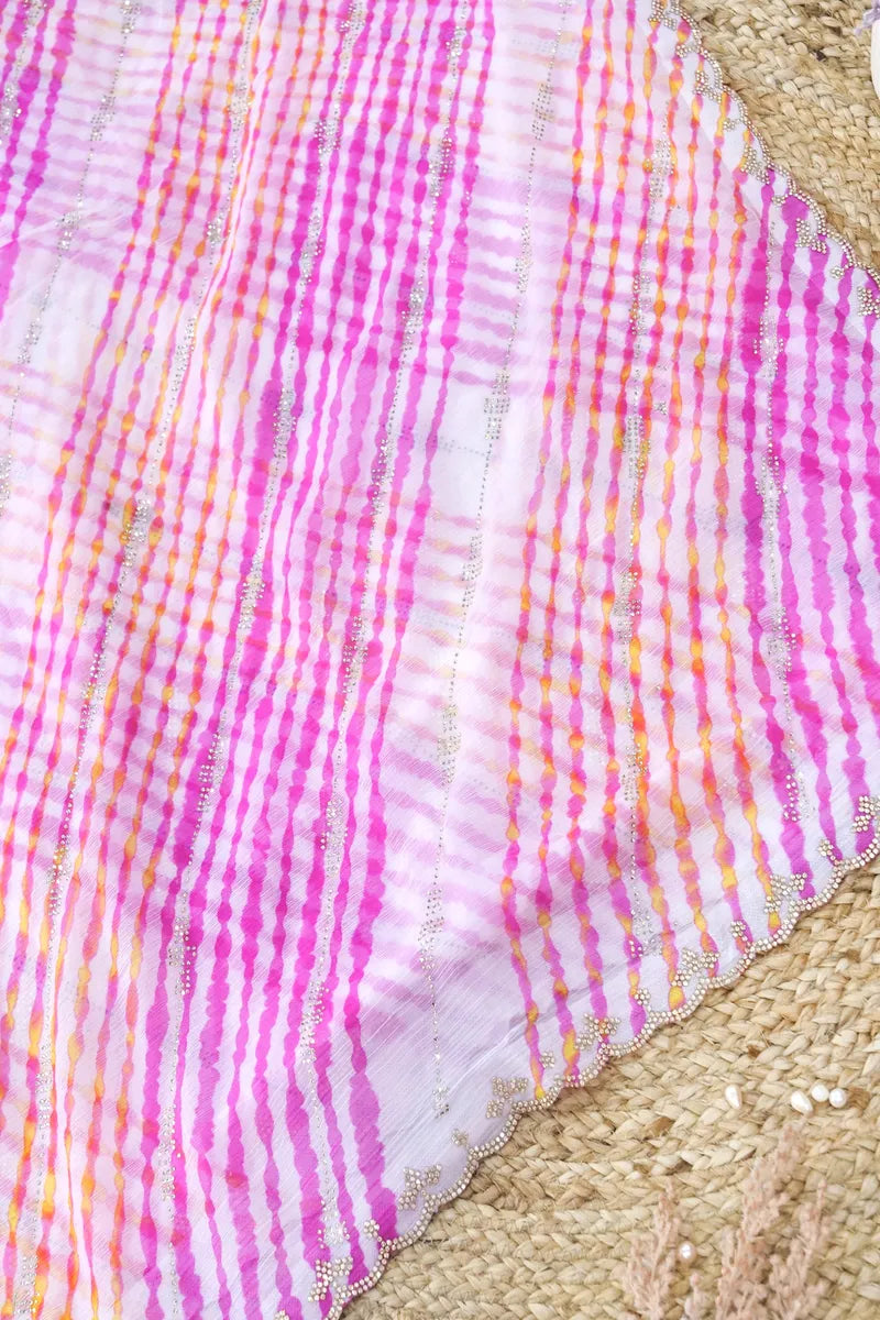 PINK COLOR CHIFFON LEHERIYA PRINT SAREE
