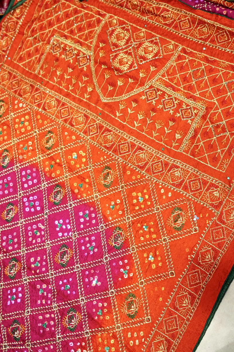 PINK WITH ORANGE COLOR BANDHEJ SAREE