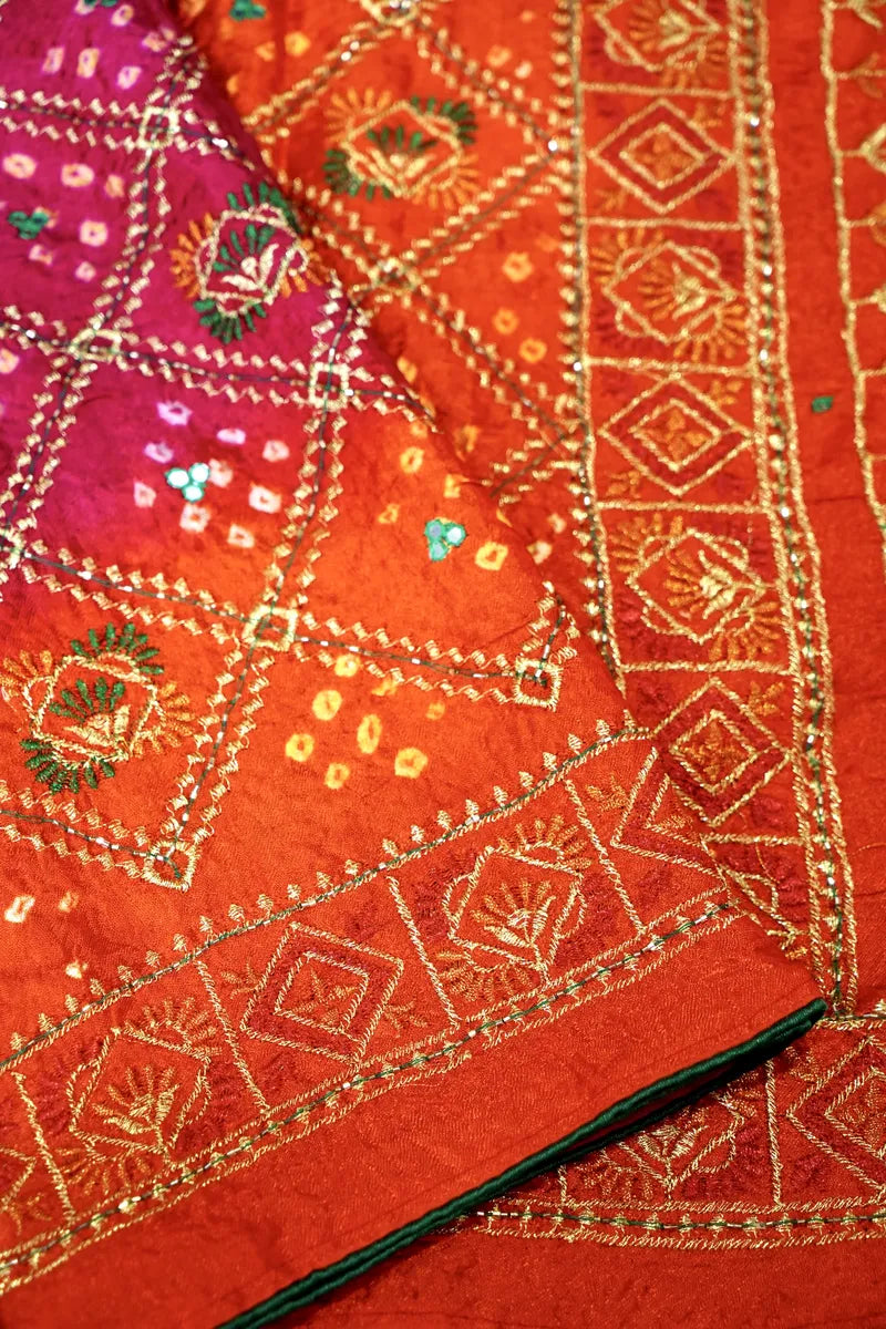 PINK WITH ORANGE COLOR BANDHEJ SAREE