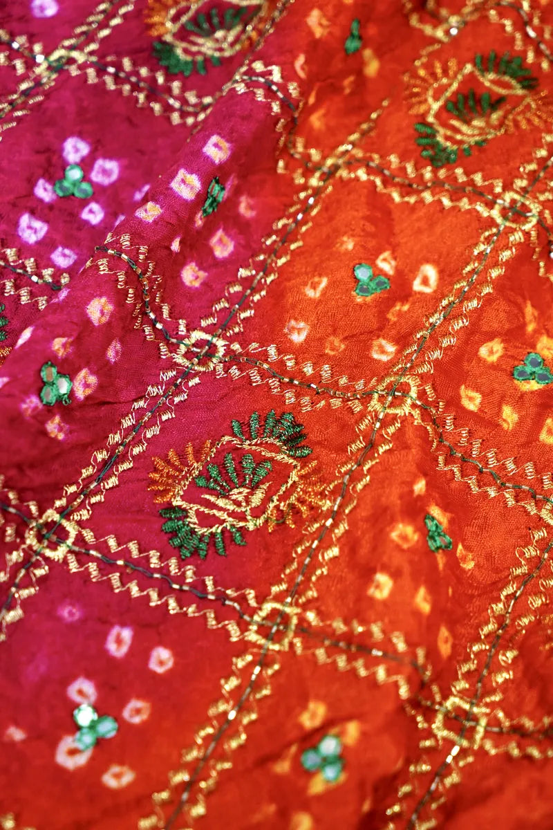 PINK WITH ORANGE COLOR BANDHEJ SAREE