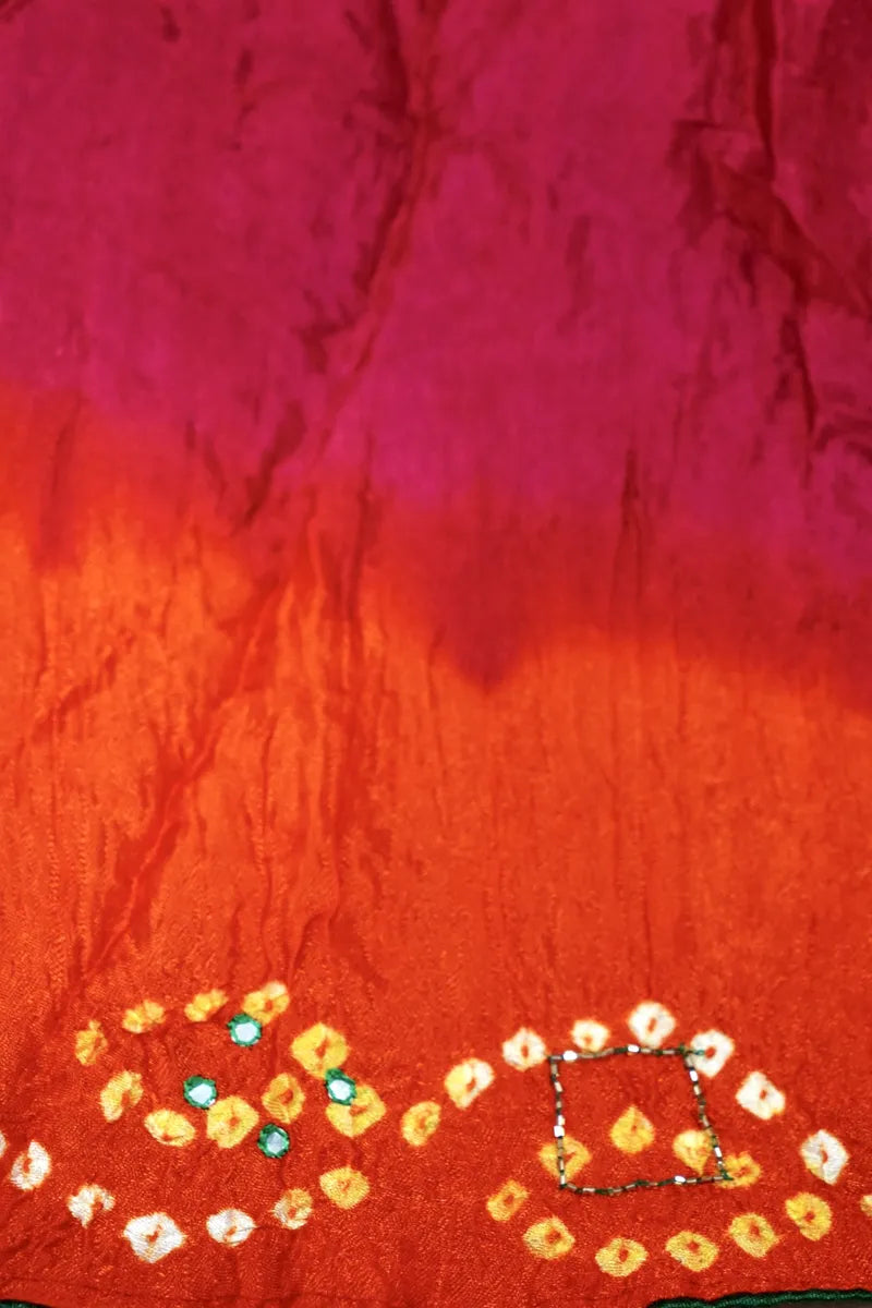 PINK WITH ORANGE COLOR BANDHEJ SAREE