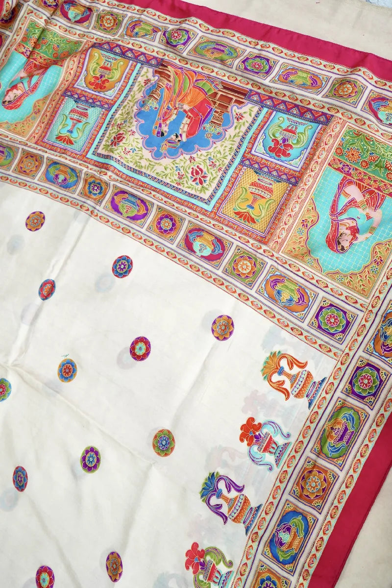 WHITE COLOR PANCHMEENA SILK SAREE