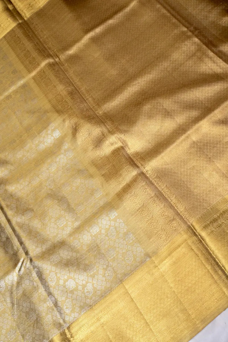 PURE HANDLOOM REAL ZARI GOLDEN COLOR KANCHIPURAM SILK SAREE