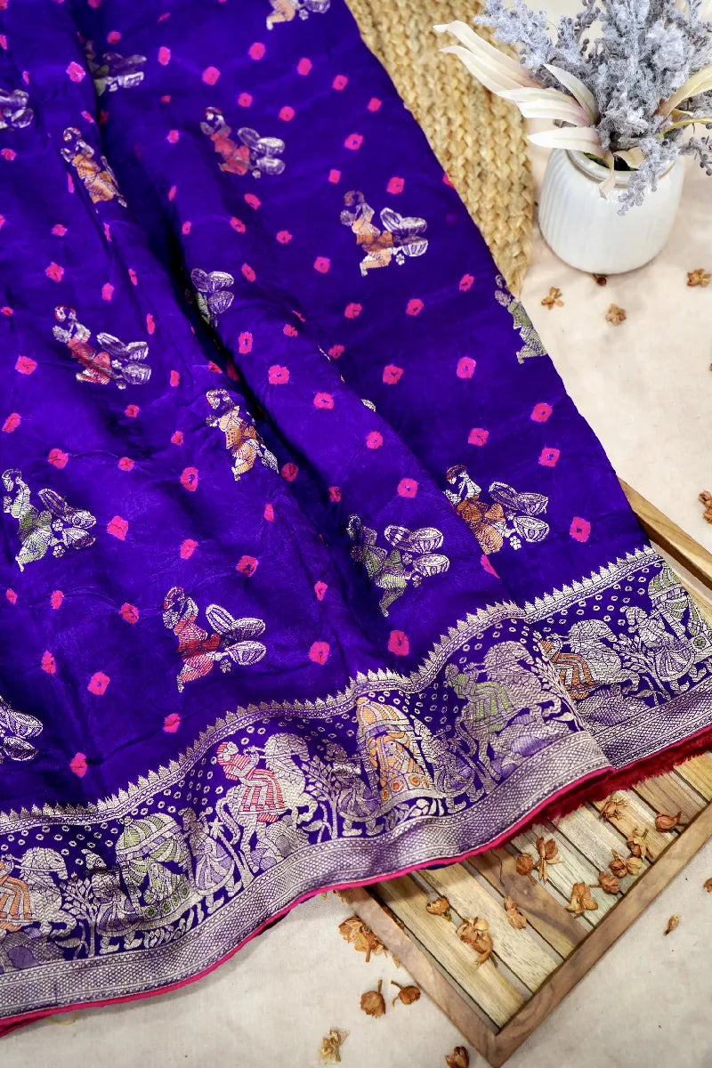 PURPLE COLOR GAJJI SILK BANDHANI SAREE