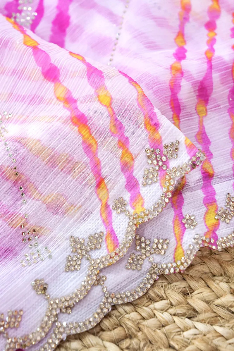 PINK COLOR CHIFFON LEHERIYA PRINT SAREE