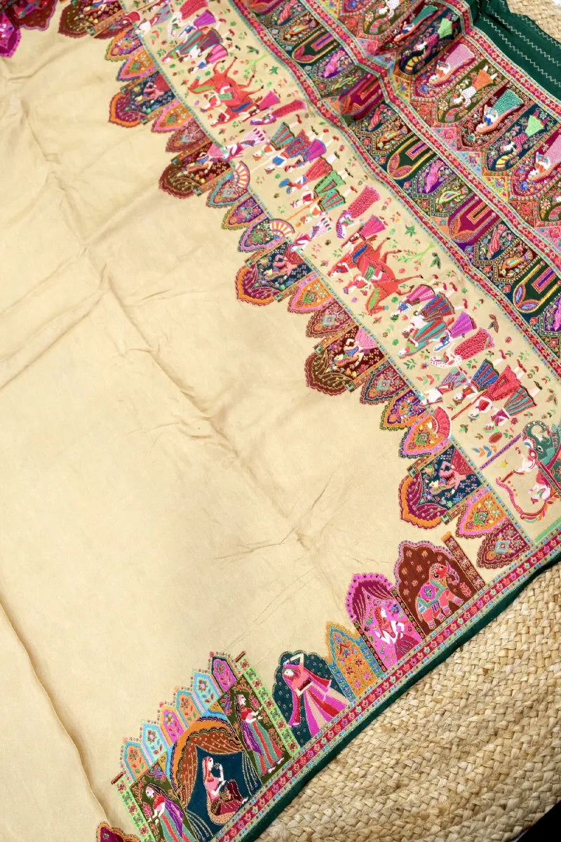 BIEGE COLOR CREPE SILK PASHMINA SAREE