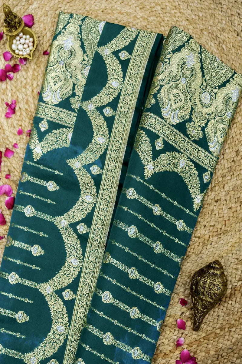 TEAL GREEN COLOR BANARASI SILK SAREE