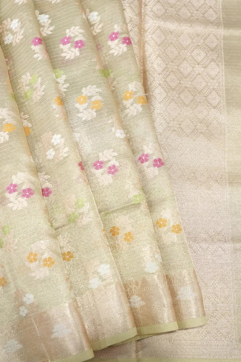 CREAM COLOR GAJJI SILK SAREE