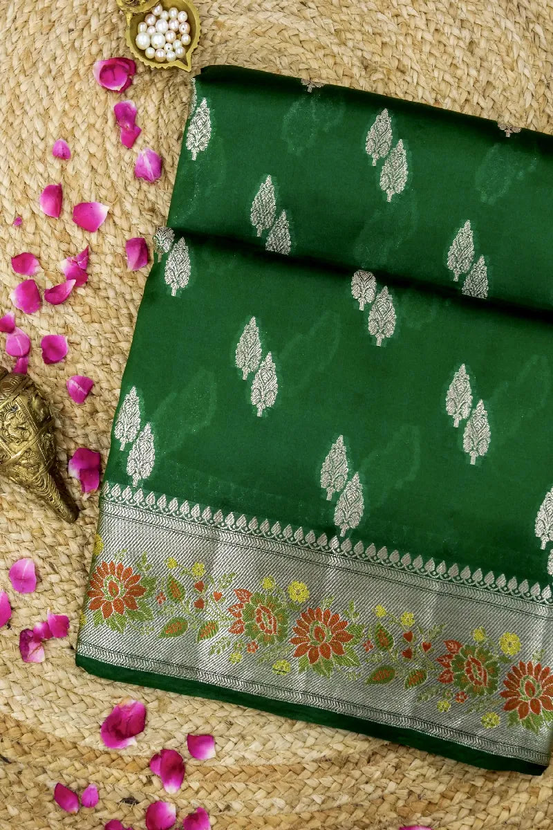 DARK GREEN COLOR PURE DUPIAN SILK SAREE