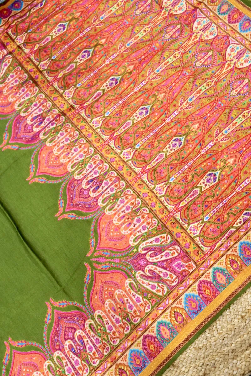 GREEN COLOR CREPE SILK PASHMINA SAREE