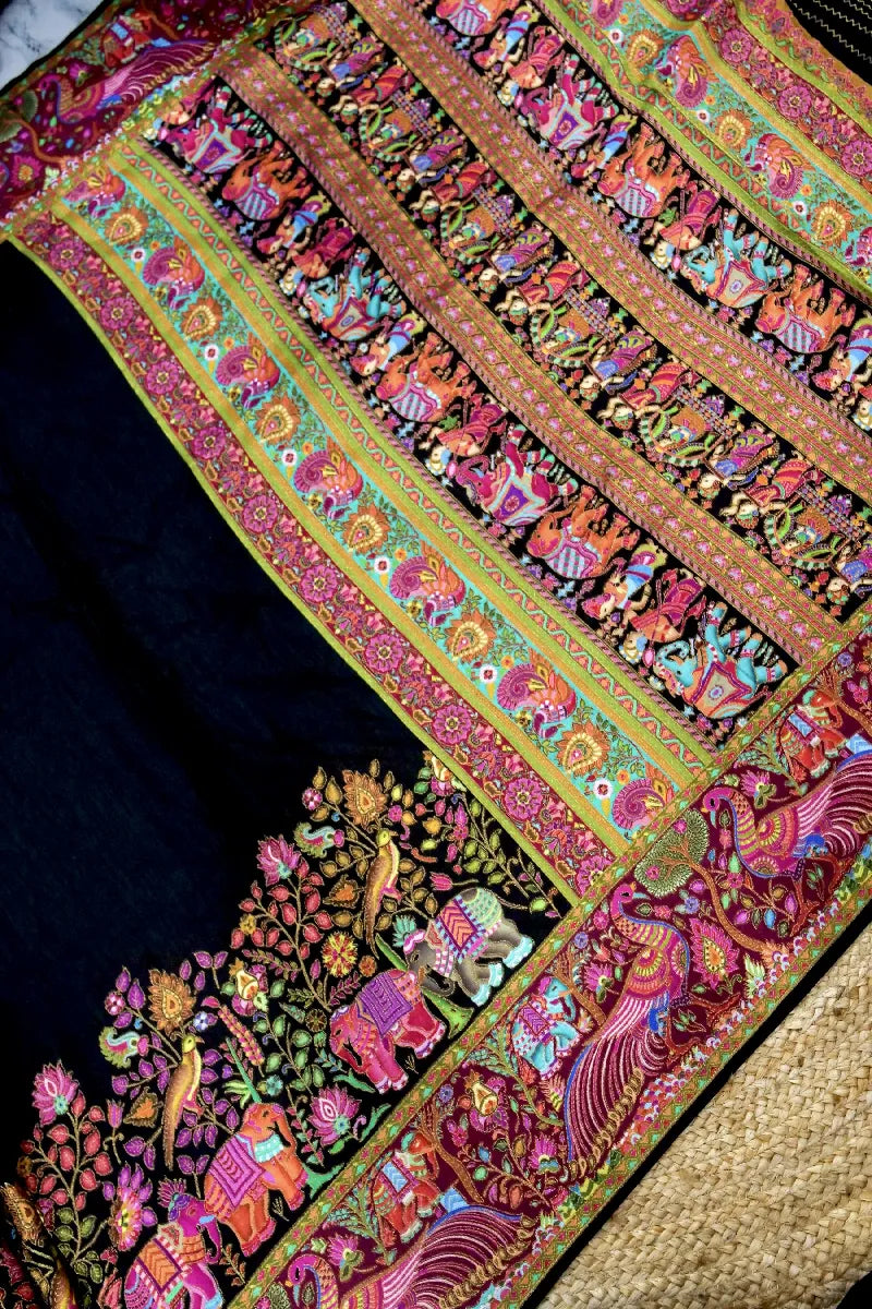 BLACK COLOR CREPE SILK PASHMINA SAREE