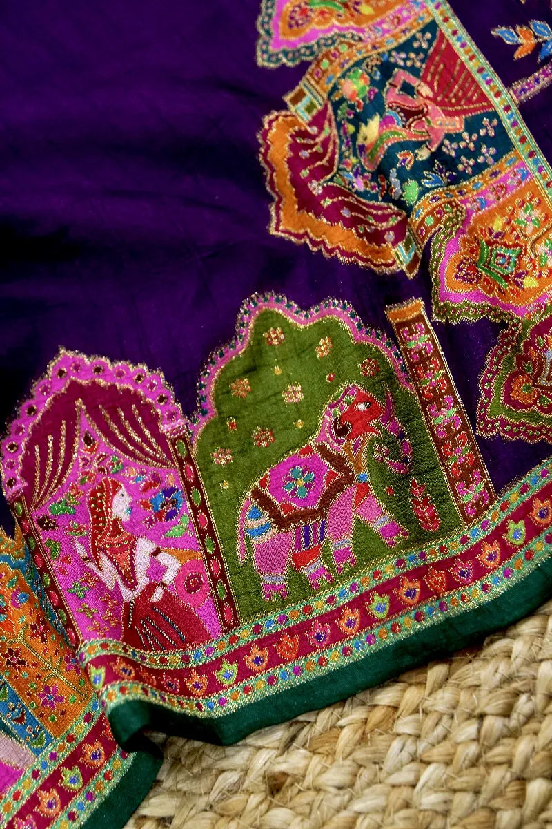 PURPLE COLOR CREPE SILK PASHMINA SAREE
