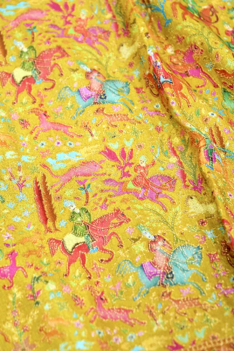 LEMON GREEN WITH PINK COLOR CREPE SILK PASHMINA SAREE