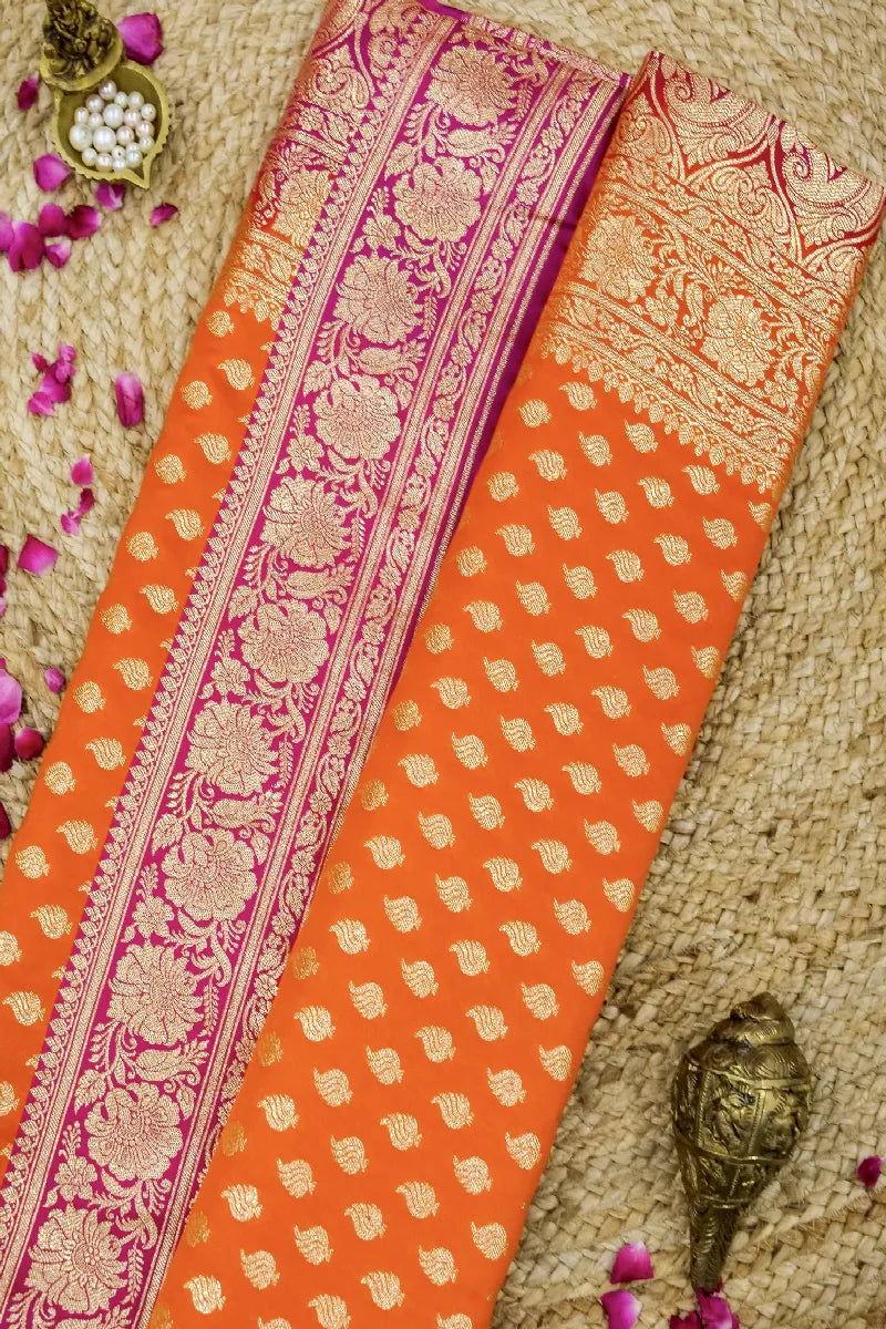 ORANGE WITH PINK COLOR BANARASI SILK SAREE