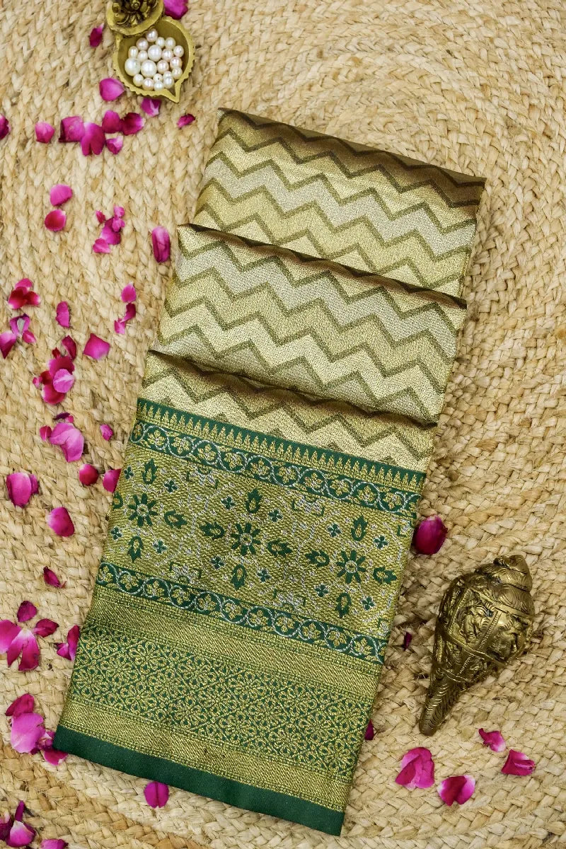 GOLDEN WITH GREEN COLOR BANARASI SILK SAREE