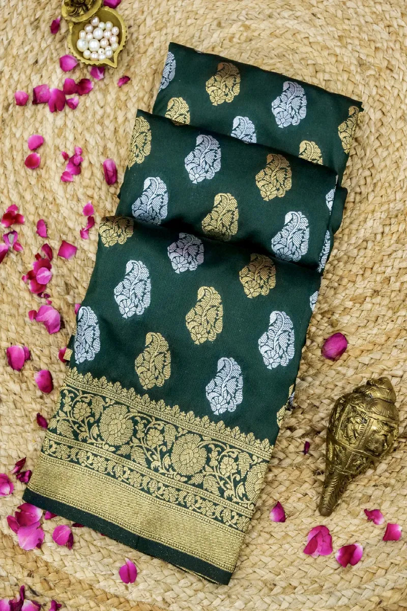 DARK GREEN COLOR BANARASI SILK SAREE