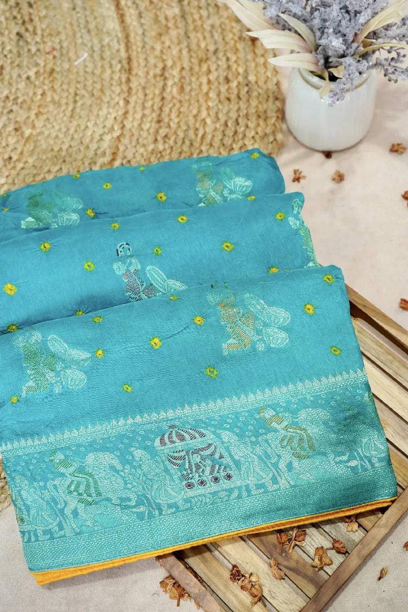 SEA GREEN COLOR GAJJI SILK BANDHANI SAREE
