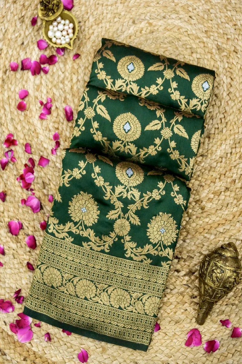 DARK GREEN COLOR BANARASI SILK SAREE