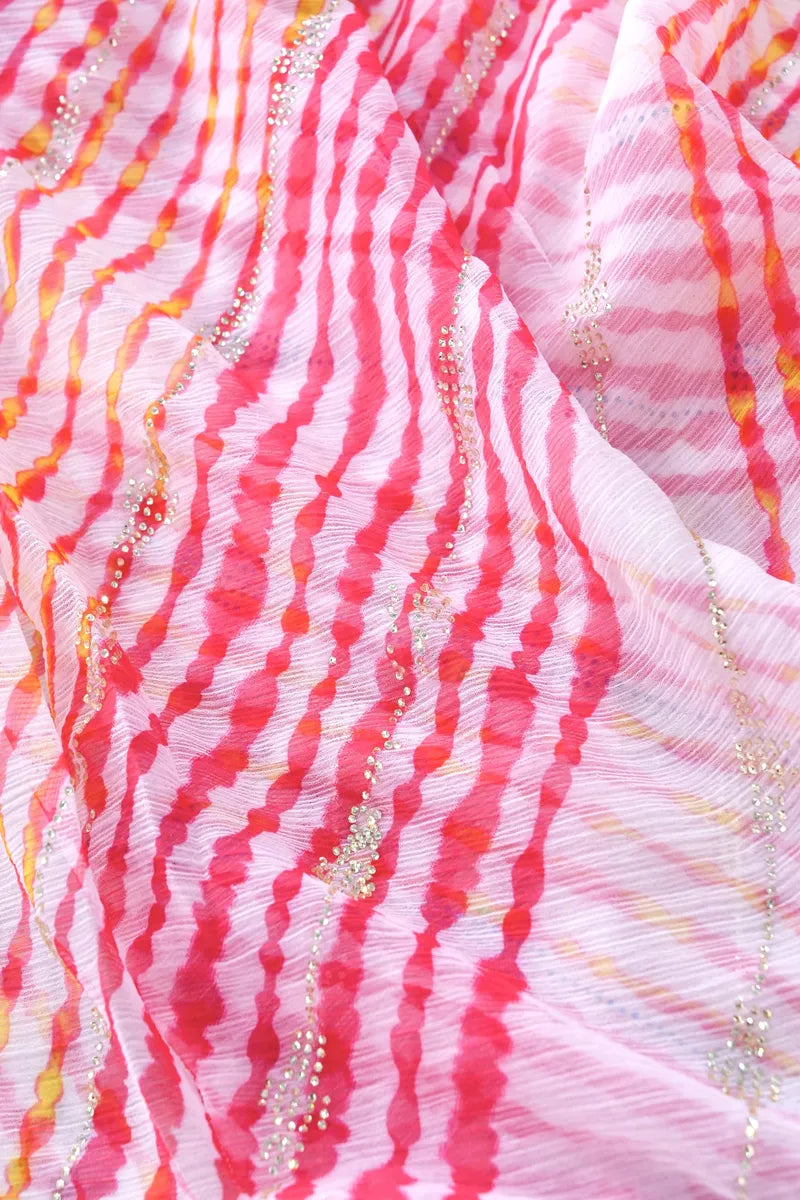 RED COLOR CHIFFON LEHERIYA PRINT SAREE