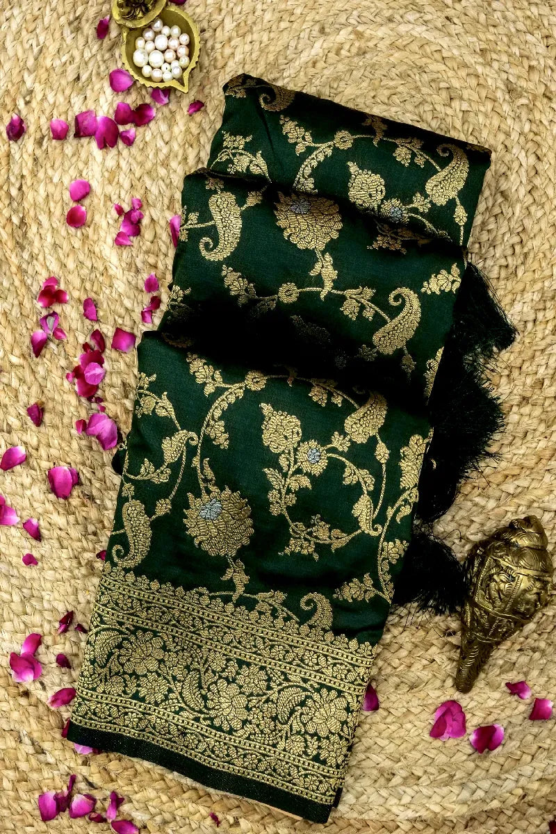 DARK GREEN COLOR BANARASI SILK SAREE