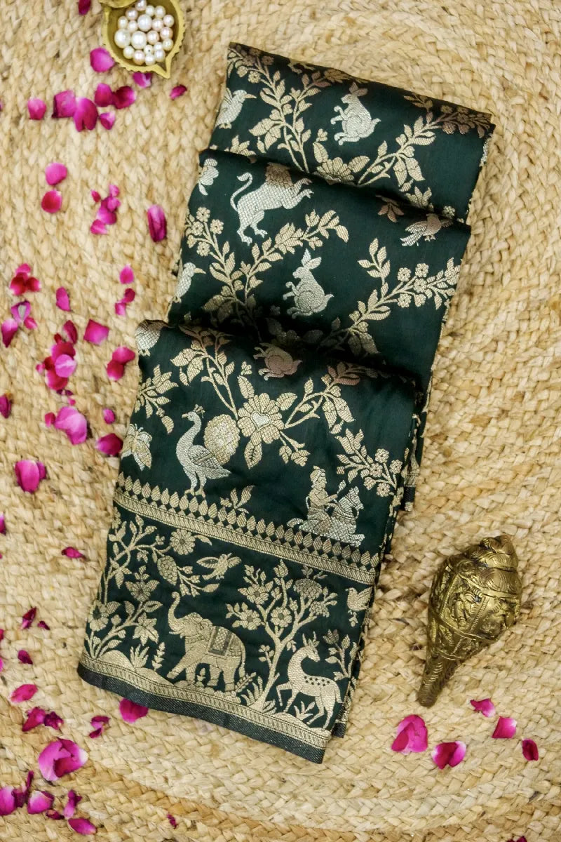DARK GREEN COLOR BANARASI SILK SAREE