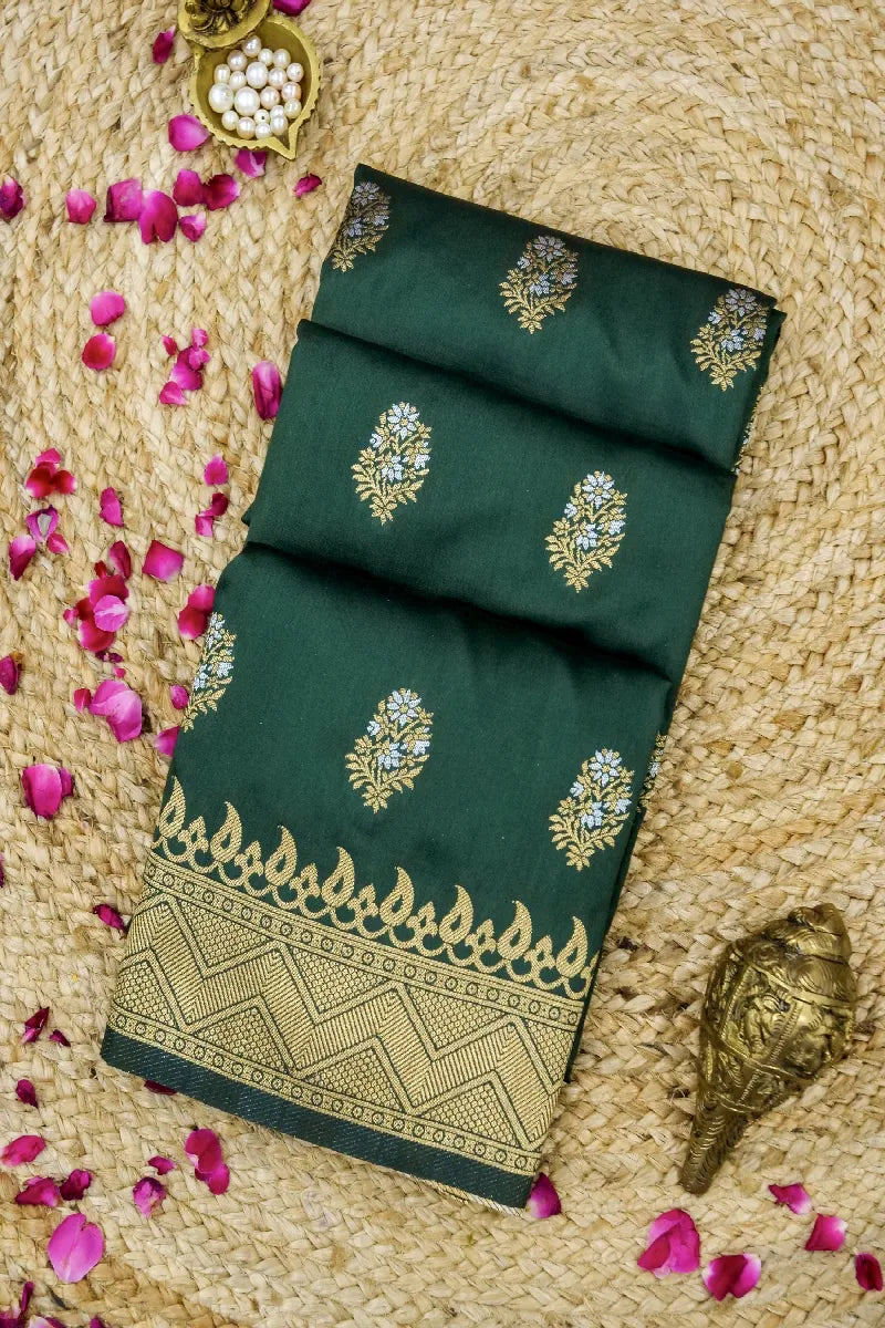 DARK GREEN COLOR BANARASI SILK SAREE