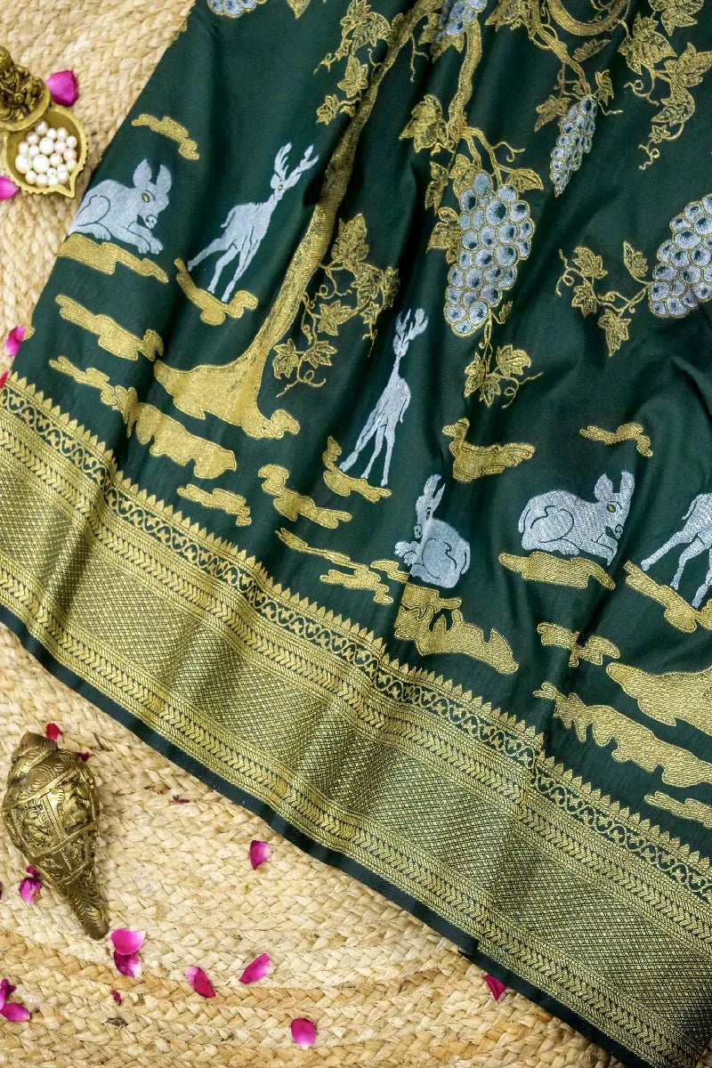 DARK GREEN COLOR BANARASI SILK SAREE