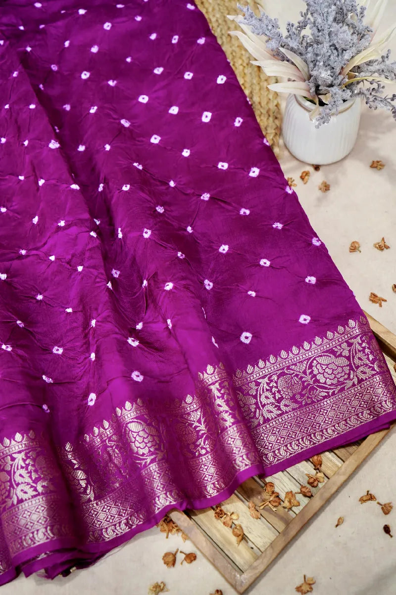 MAGENTA COLOR GAJJI SILK BANDHANI SAREE