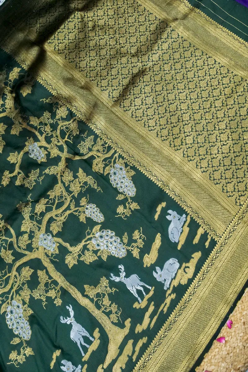 DARK GREEN COLOR BANARASI SILK SAREE