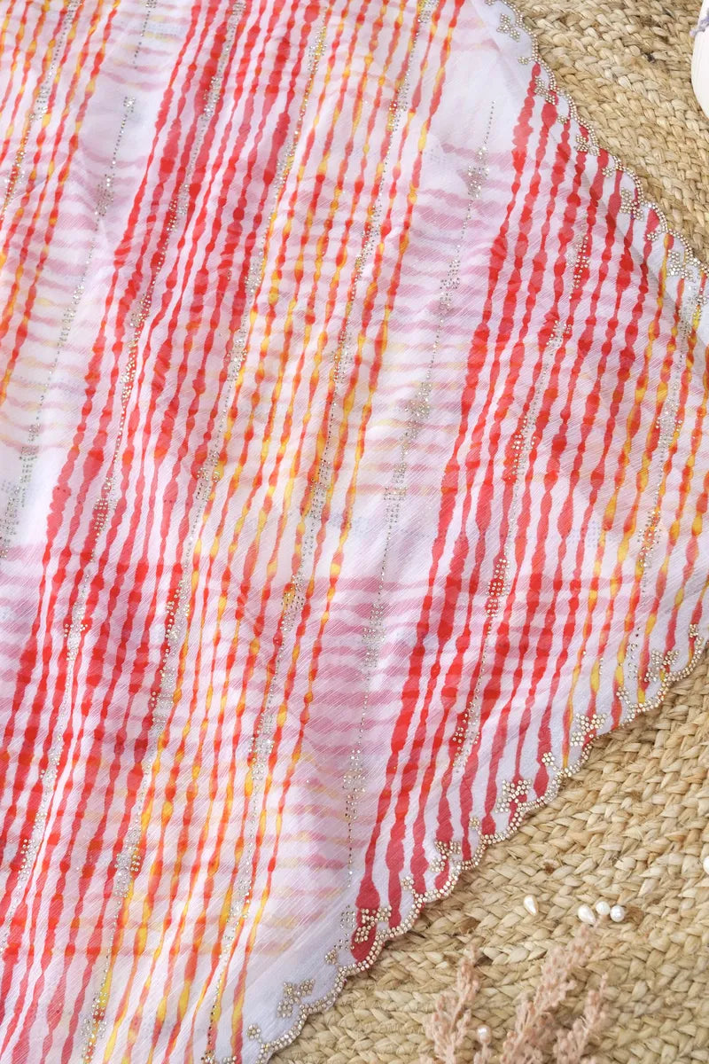 CHERRY RED COLOR CHIFFON LEHERIYA PRINT SAREE