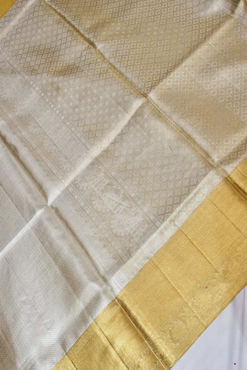 PURE HANDLOOM REAL ZARI SILVER  COLOR KANCHIPURAM SILK SAREE