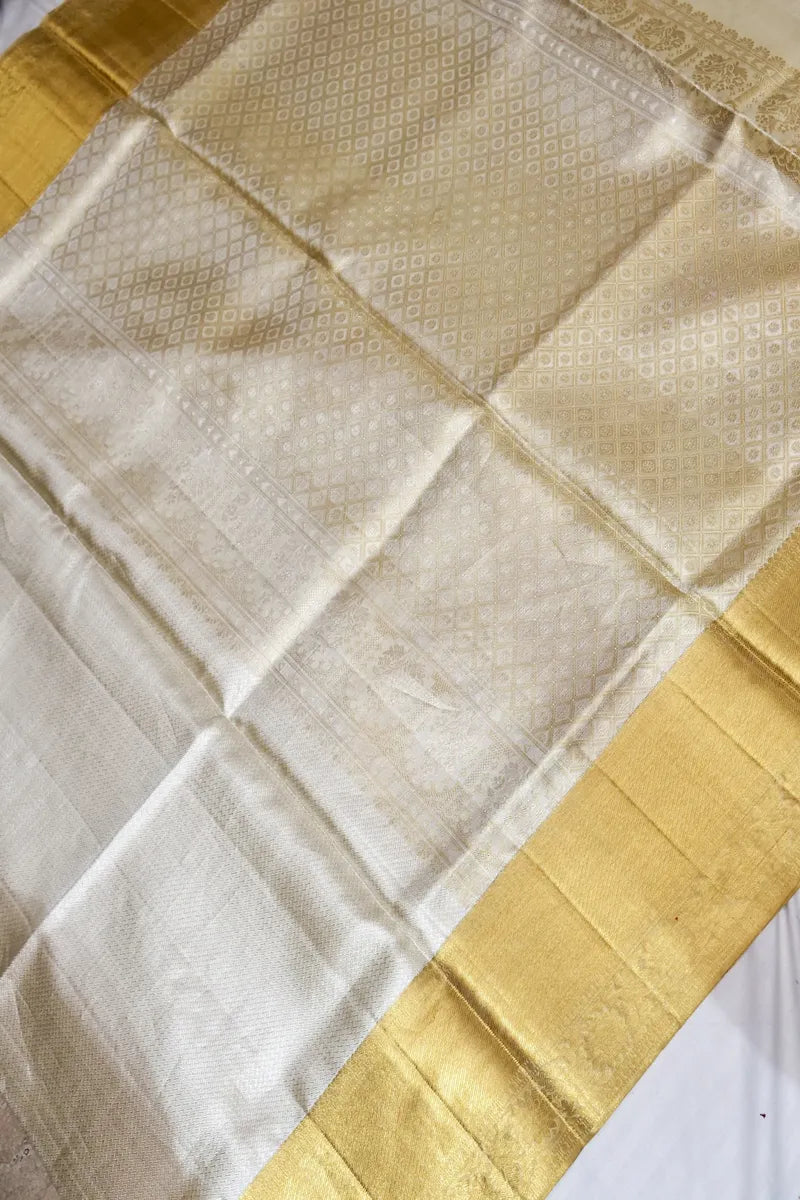 PURE HANDLOOM REAL ZARI SILVER  COLOR KANCHIPURAM SILK SAREE