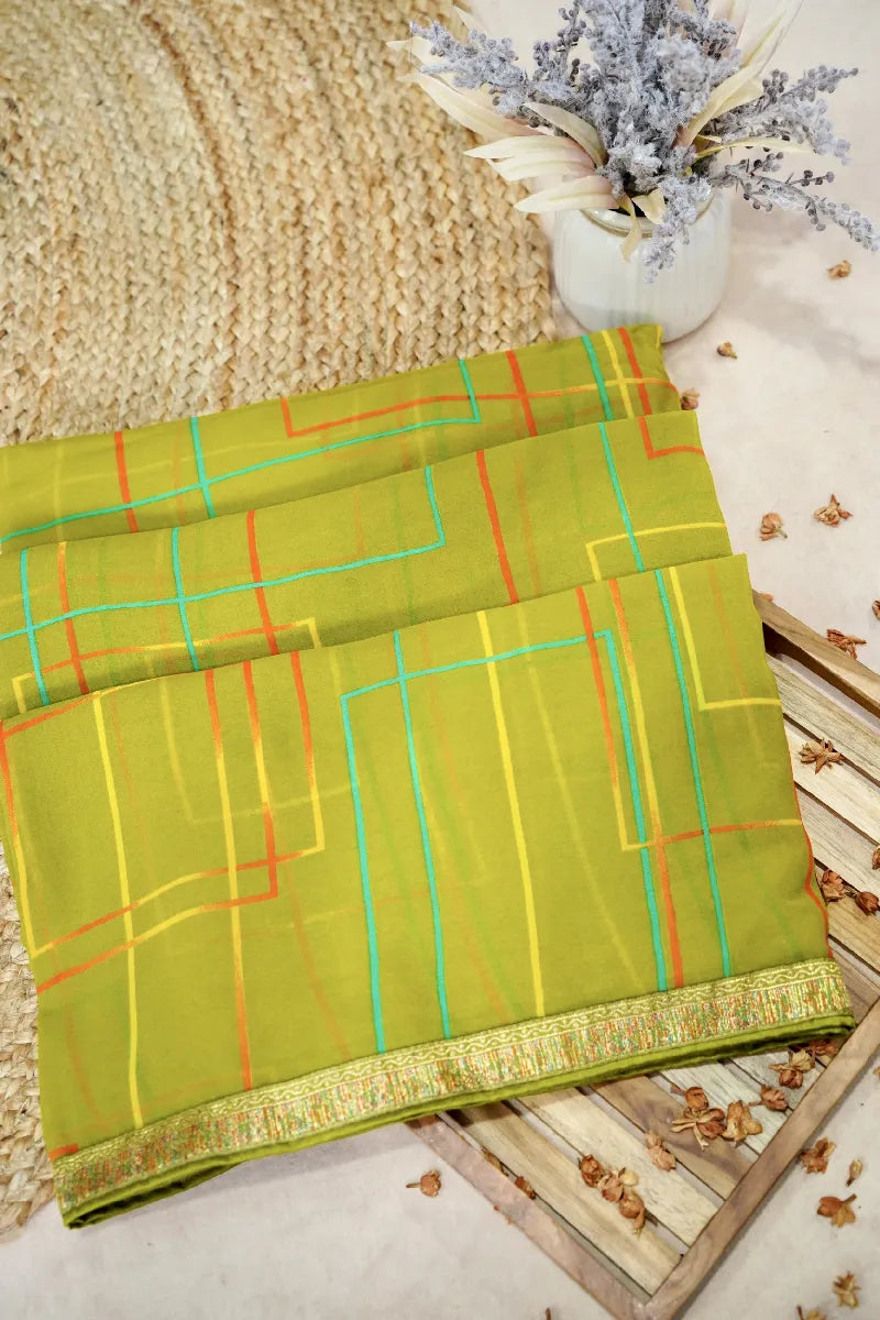 MEHENDI GREEN COLOR CHIFFON SAREE