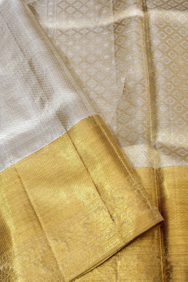 PURE HANDLOOM REAL ZARI SILVER  COLOR KANCHIPURAM SILK SAREE