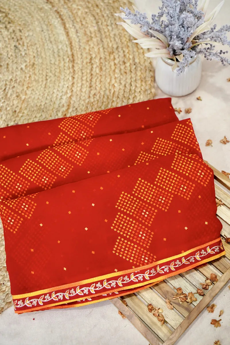 RED COLOR CHIFFON SAREE