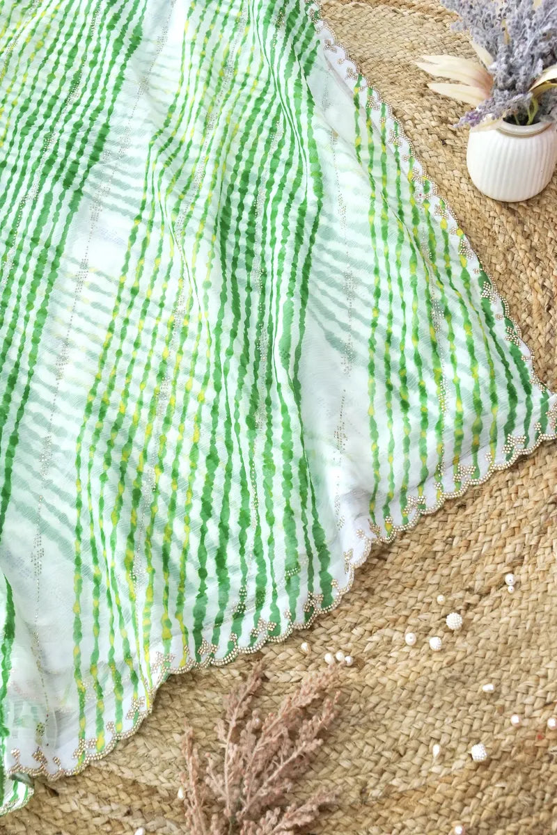 GREEN COLOR CHIFFON LEHERIYA PRINT SAREE