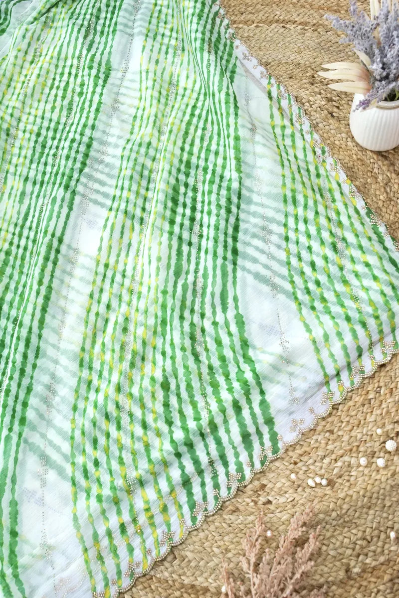 GREEN COLOR CHIFFON LEHERIYA PRINT SAREE