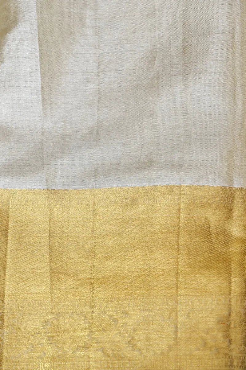 PURE HANDLOOM REAL ZARI SILVER  COLOR KANCHIPURAM SILK SAREE