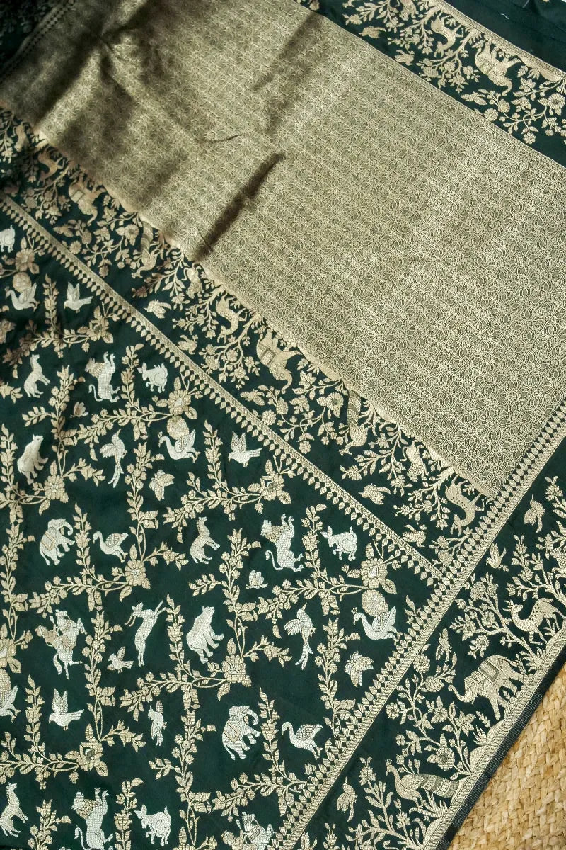 DARK GREEN COLOR BANARASI SILK SAREE