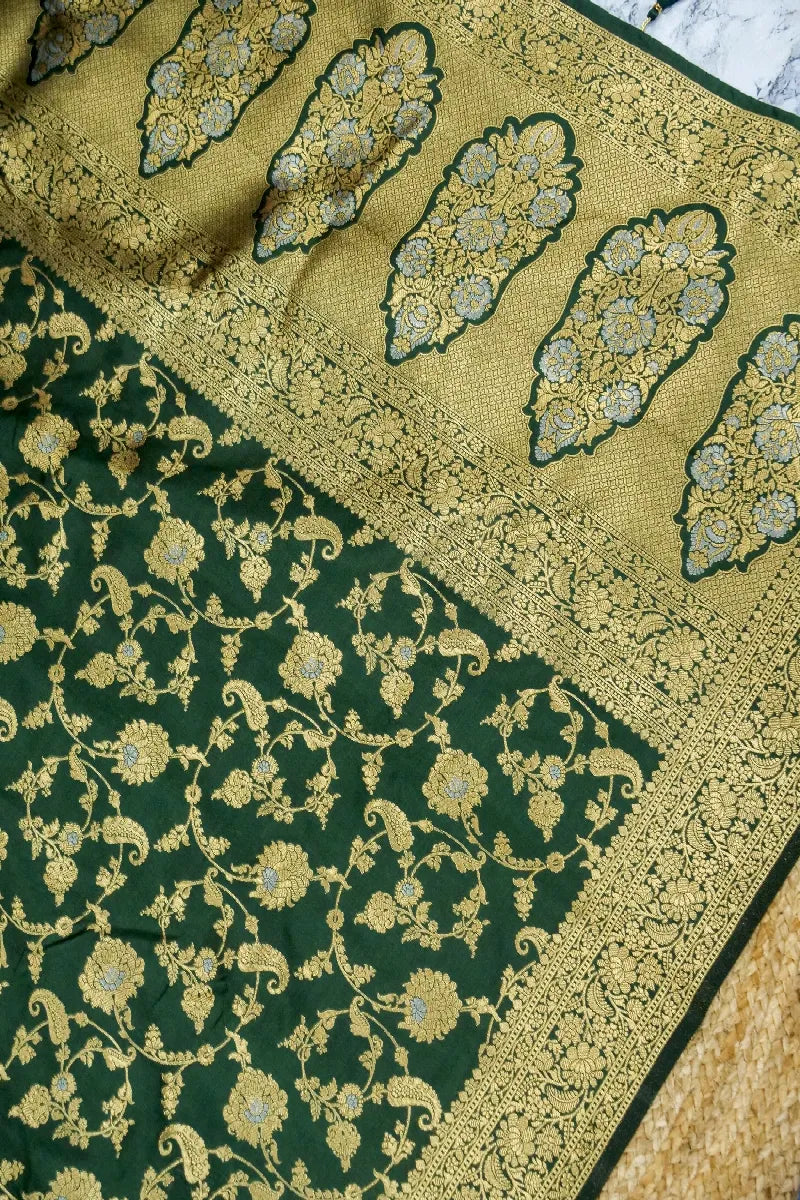 DARK GREEN COLOR BANARASI SILK SAREE
