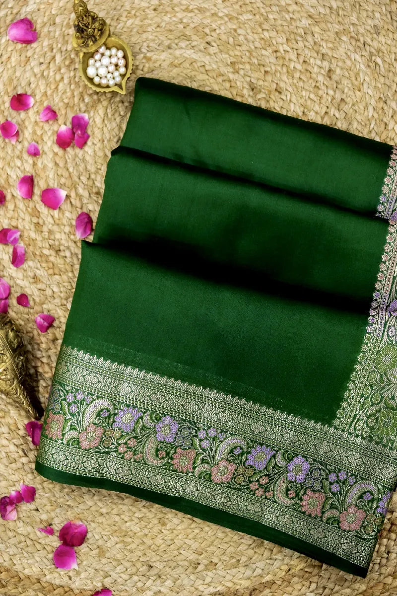 DARK GREEN COLOR PURE DUPIAN SILK SAREE