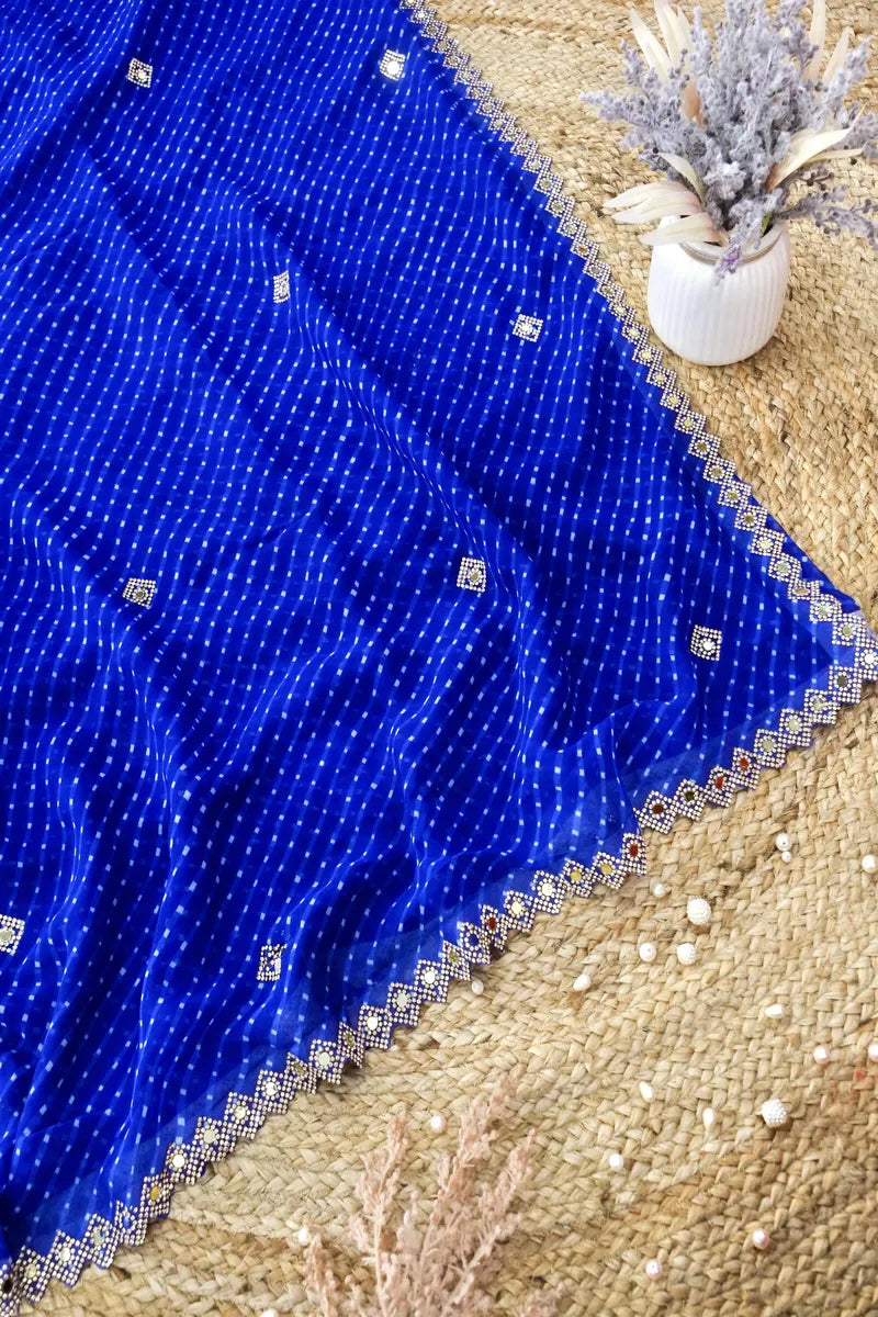 BLUE COLOR CHIFFON LEHERIYA PRINT SAREE