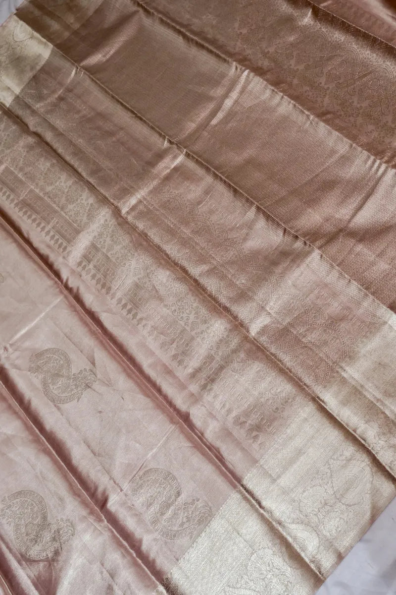 PURE HANDLOOM PEACH COLOR KANCHIPURAM SILK SAREE