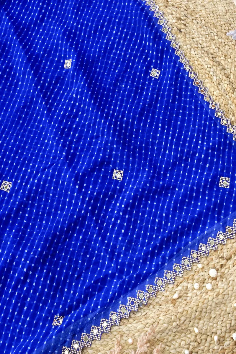 BLUE COLOR CHIFFON LEHERIYA PRINT SAREE