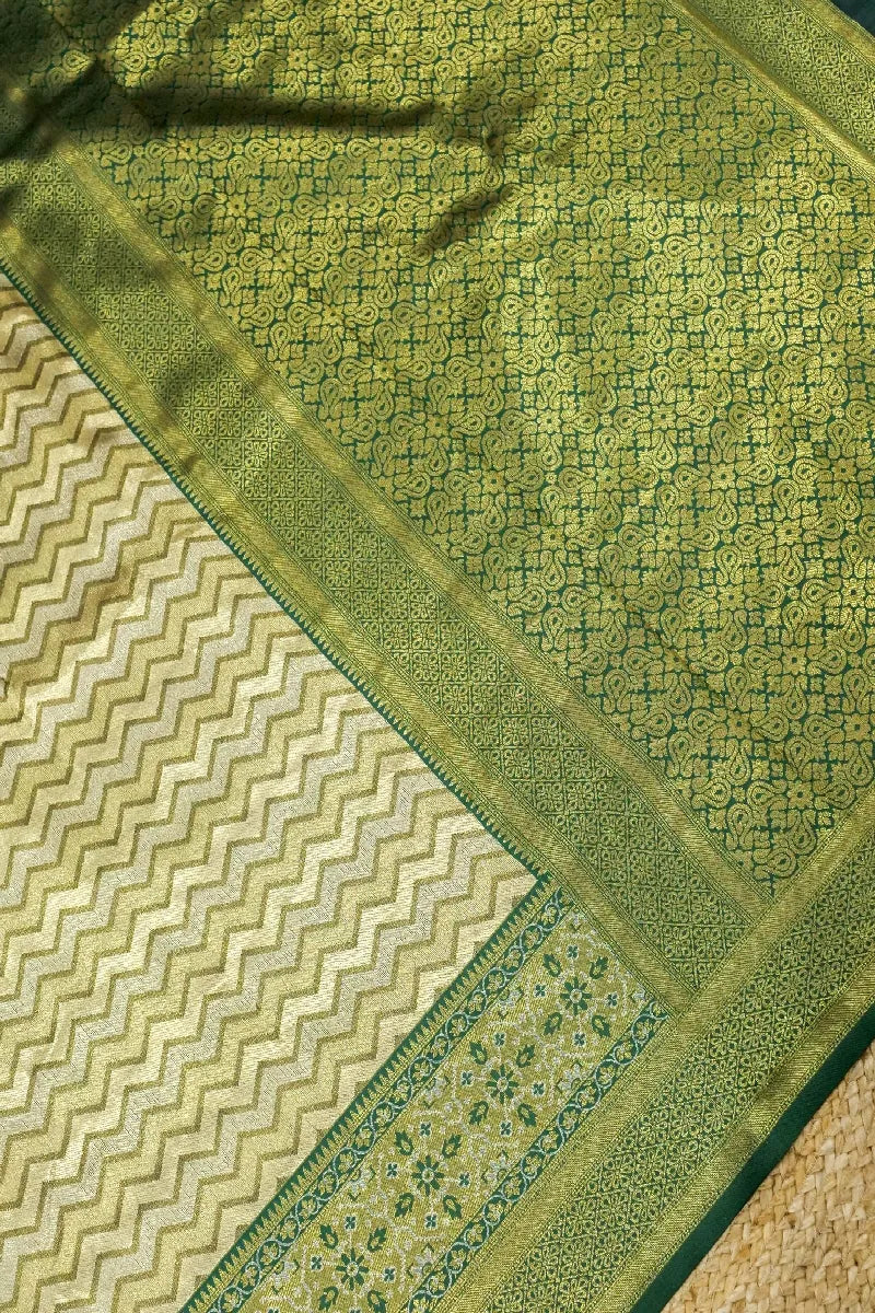 GOLDEN WITH GREEN COLOR BANARASI SILK SAREE