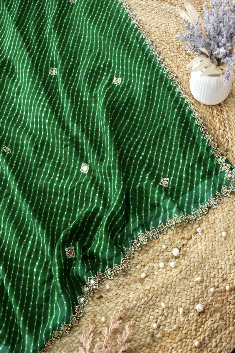 GREEN COLOR CHIFFON LEHERIYA PRINT SAREE