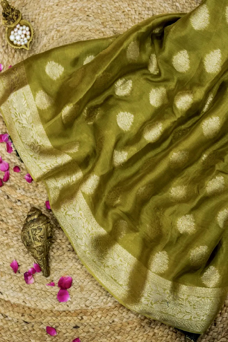 MEHENDI GREEN COLOR CHIFFON SAREE